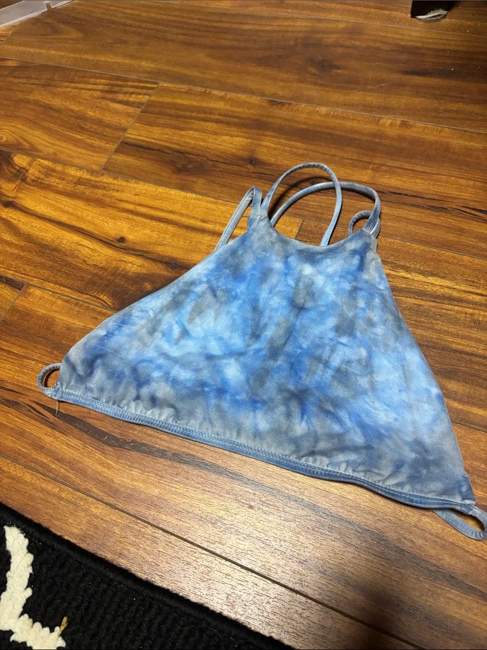 Frankie's Bikinis Blue Tie-Dye High Neck Bikini Top
